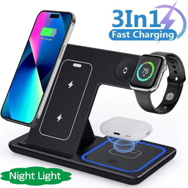 3-in-1 Foldable Wireless Charging Station with LED Light