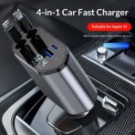 120W 4-in-1 Retractable Fast Car Charger with USB-C Cable - Image 6