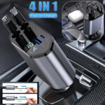 120W 4-in-1 Retractable Fast Car Charger with USB-C Cable