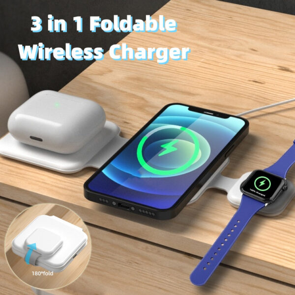 3-in-1 Magnetic Foldable Wireless Charger for Phone, Watch & Earbuds